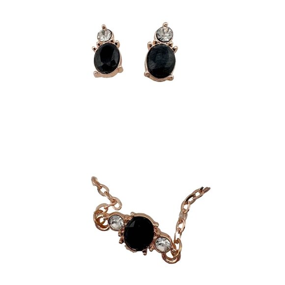 Pretty Black Sapphire & Crystal Necklace & Earrings Set with Rose Gold Overlay - Picture 12 of 13